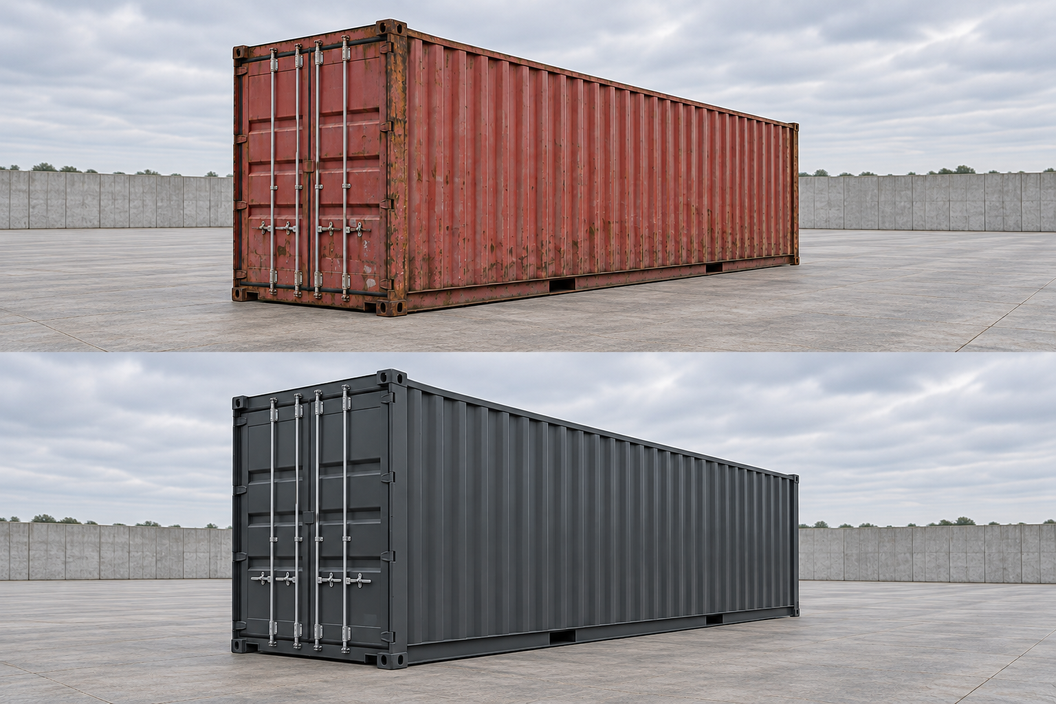 Simulação do container com pintura renovada em grafite